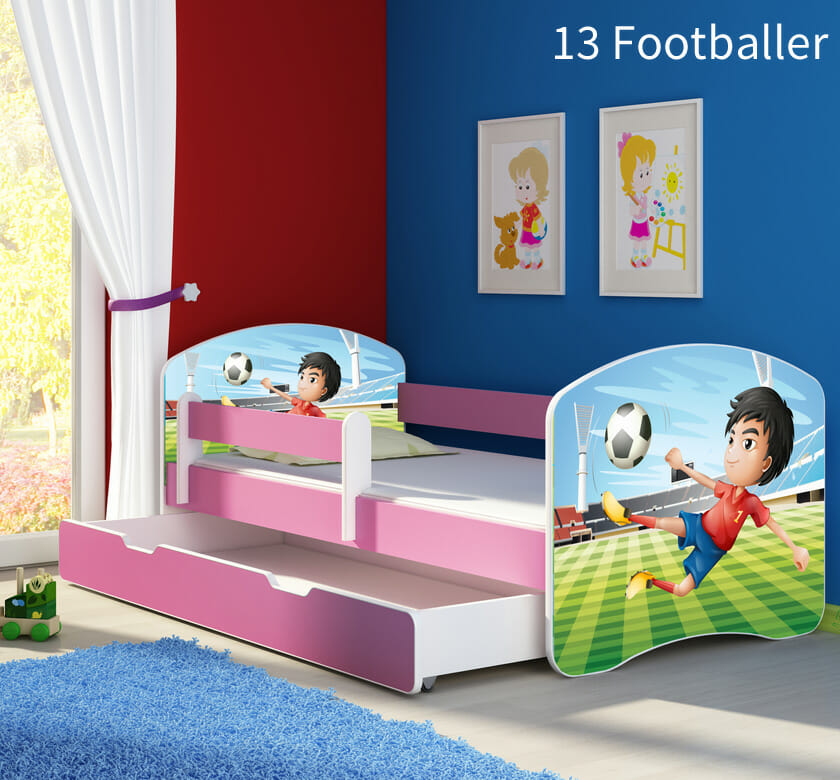 Dječji krevet Acma s motivom 160x80 cm - roza stranica + ladica